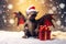 A dragon showcasing a gift box is a symbolic representation of both New Year and Christmas