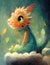 dragon sitting on a cloud, painted in children book art, ai generated image