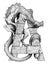 A dragon sitting on a stone letter A. Dragon Alphabet.