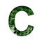 Dragon skin font. The letter C cut out of paper on the background of the dark green skin of a mystical dragon with scales. Set of