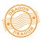 DRAGON, text written on orange  postal stamp