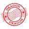 DRAGON, text written on red  postal stamp