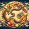 A dragon winding through a vibrant harvest festival, bamboo shoots, apples, grapes, symbol of abundance and prosperity