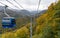 Dragondola (Naeba-Tashiro Gondola) in autumn foliage season. The longest aerial gondola lift line Japan.