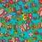 Dragonfly bee butterfly snail happy seamless pattern