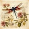 dragonfly Botanical Scrapbook Sketches flowers illustration collage postcard print bouquet