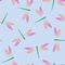 Dragonfly bright seamless pattern. Spring clothes textile print with flying adder insects. Garden