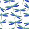 Dragonfly bright seamless pattern. Summer clothes fabric print with flying adder insects. Isolated