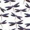 Dragonfly cartoon seamless pattern. Spring dress fabric print with flying adder insects. Close up