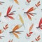 Dragonfly colorful pattern. Botanical spring summer sketch drawing. Butterfly floral decoration. Surface cloth wrap