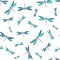 Dragonfly colorful seamless pattern. Spring dress fabric print with flying adder insects. Graphic