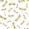 Dragonfly cute seamless pattern. Summer dress fabric print with darning-needle insects. Garden