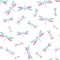 Dragonfly flat seamless pattern. Repeating clothes fabric print with darning-needle insects. Flying