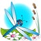 Dragonfly and flowers, kids illustration