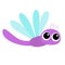 Dragonfly flying icon. Cute cartoon kawaii funny baby character. Violet dragon fly Insect collection. Smiling face, horns. Kids