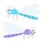 Dragonfly icon set. Cute cartoon kawaii funny character. Blue Violet dragon fly Insect. Big eyes. Smiling face, horns. Baby kids