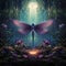 dragonfly in a magical forest, lush. Centered, album art, Generative AI