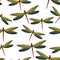 Dragonfly modern seamless pattern. Spring dress fabric print with flying adder insects. Graphic