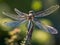 A dragonfly perched on a tree trunk