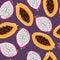 Dragonfruit pitaya, pitahaya and papaya bright seamless pattern. Summer fresh fruits background.