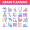 Drain Cleaning Service Collection Icons Set Vector