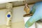 The drain pipe clogged with dirt and debris. Sewage cleaning. Plumbing services. Elimination of congestion in the drain pipe