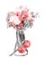 Drama black and white bouquet in a vase with red apple