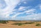 Dramatc clouds and sand dunes viewed from Jockeys Ridge State Pa