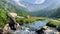 Dramatic alpine scenery landscape with flowing cold water river in Italy