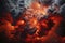 Dramatic apocalyptic volcanic eruption with fiery clouds and ash