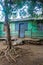 Dramatic aqua image of a small wooden Haitian house in the mountains of the dominican republic.