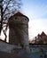 Dramatic Artillery Tower at Kiek in de Kok Fortifications Museum of medieval Old Town Tallinn, Estonia. Consists of four medieval