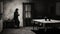 Dramatic Atmospheric Perspective: Black And White Woman At Dining Table