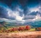 Dramatic autumn morning in the Carpathian mountains