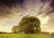 Dramatic autumn sunset above pasture landscape