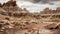 Dramatic Badlands: Naturalistic Landscape With Sharp Boulders And Overcast Sky