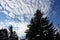 Dramatic banded rows clouds blue sky