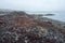 Dramatic beach of black pebbles in Iceland