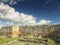 Dramatic blue sky with white clouds over the ruins of the ancient greek colony of Histria, on the shores of Black Sea. Histria is