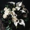 Dramatic bouquet with black calla lilies and white roses. Mother\\\'s Day Flowers Design concept