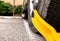 Dramatic car tire with yellow boot