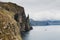 Dramatic cliffs Trollkonufingur, the witches finger, in Faroe Islands, Northern Europe, viewpoint