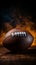 Dramatic close up of an American football ball surrounded by smoke