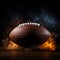 Dramatic close up of an American football ball surrounded by smoke