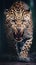 Dramatic Close-Up of an Angry Charging Leopard. Generative AI