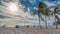 Dramatic clouds and wind blows palm trees at beach in Florida