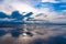 Dramatic cloudscape reflecting on coastline in Cote d\'Opale in France