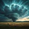 Dramatic cloudscape, stormy green weather sky, thunderstorm in landscape