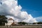 Dramatic cumulonimbus clouds towering over the promenade of West cliff Ramsgate