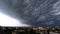 Dramatic cumulonimbus stormy clouds over cityscape Kaunas, Lithuania